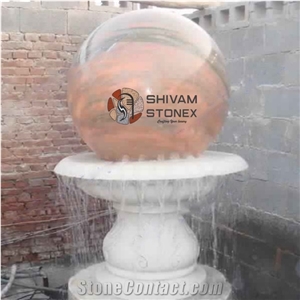 Red Granite and White Marble Ball Fountain