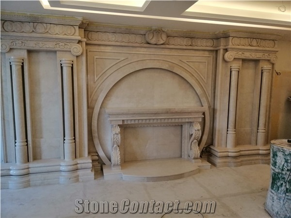 New Sunny Beige Marble Stone Fireplace