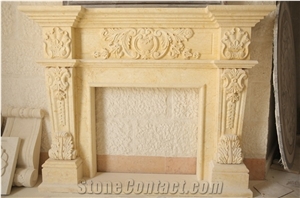 New Sunny Beige Marble Stone Fireplace