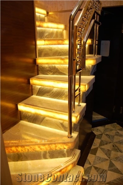 Backlit Onyx Staircase for a Private Yacht