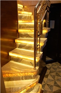 Backlit Onyx Staircase for a Private Yacht