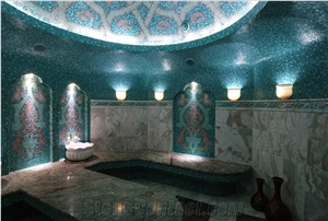 Marble and Glass Mosaic Bathroom-Turkish Hammam Decoration