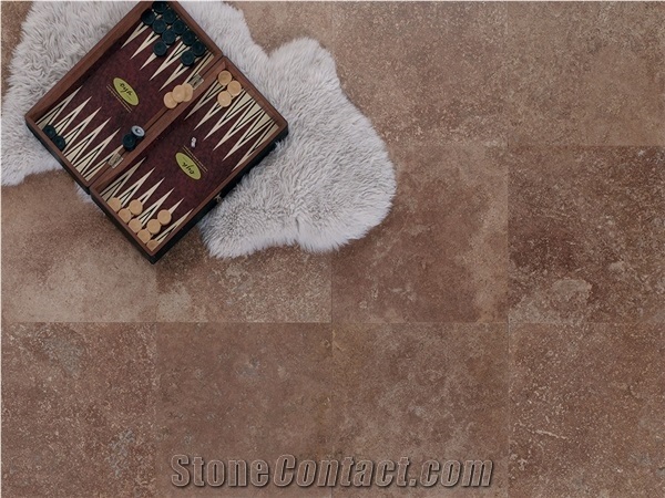 Coffee Philippus Noce Travertine Cross-Cut Filled Honed Tile