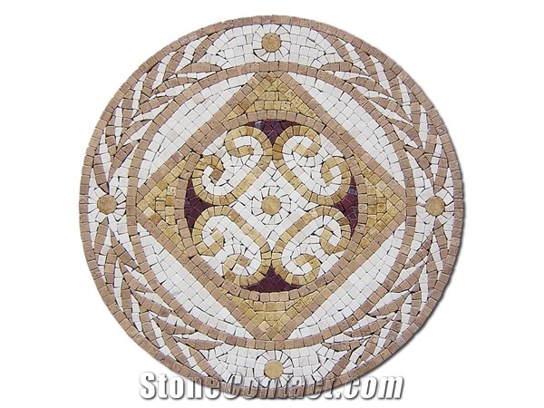 Cross-Cut, Unfilled Tumbled Travertine and Marble Medallion