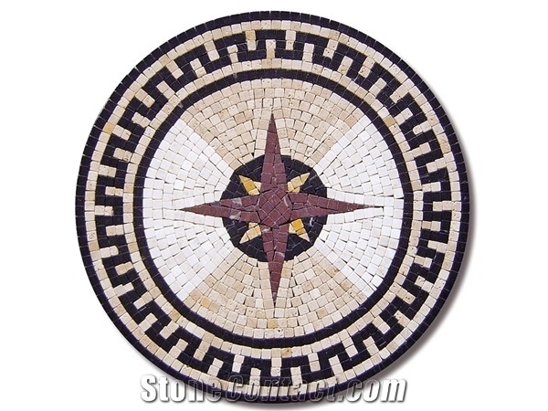 Cross-Cut, Unfilled Tumbled Travertine and Marble Medallion