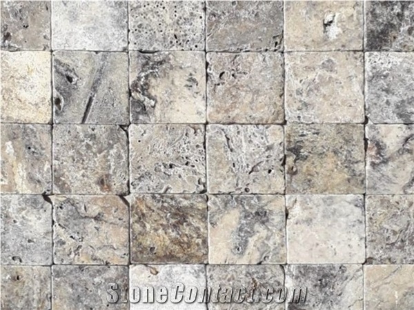 Rustic Silver Travertine Cross-Cut, Unfilled, Tumbled Tile