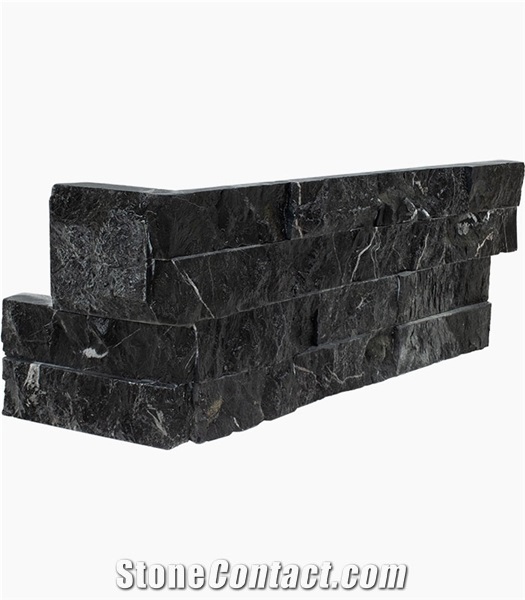 Anatolian Black Splitface Marble Corner, Wall Cladding Panel