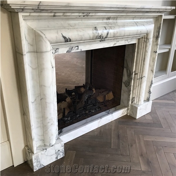 Custom Designed Hand Cut/Carved Marble Fireplace Surround