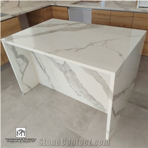 Classic Statuario Marble Kitchen Countertop, Island Top