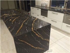 Black Fusion Granite Kitchen Countertop, Island Top
