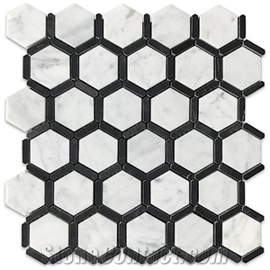 Black White Marble Mosaic Strip 2 Hexagon Shape