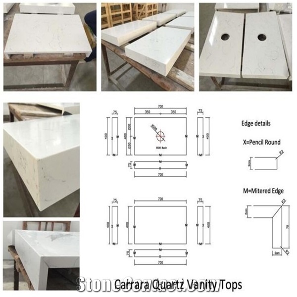 Custom Sizes Of White Quartz Bathroom Vanity Tops from China ...