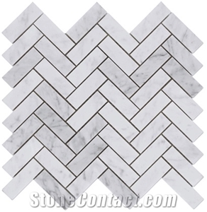 White 1x3 Herringbone Marble Mosaic Tiles