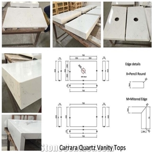 White Carrara Quartz Countertop Vanity Tops