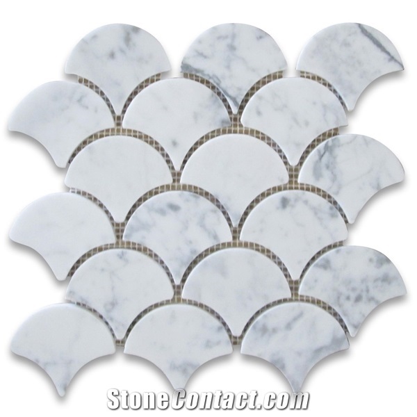 White Marble Mosaic Grand Fish Scale Fan Shaped