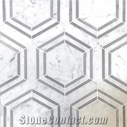 White Marble Mosaic Tile Hexagon Bardiglio Strip
