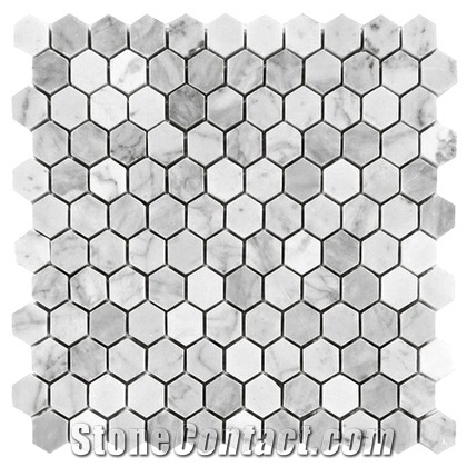 White Triangle Mosaic Black Dots Marble Tiles