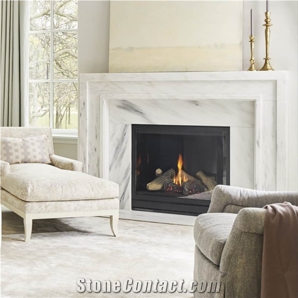 Interior Decor Hand Carved Indoor White Marble Fireplaces