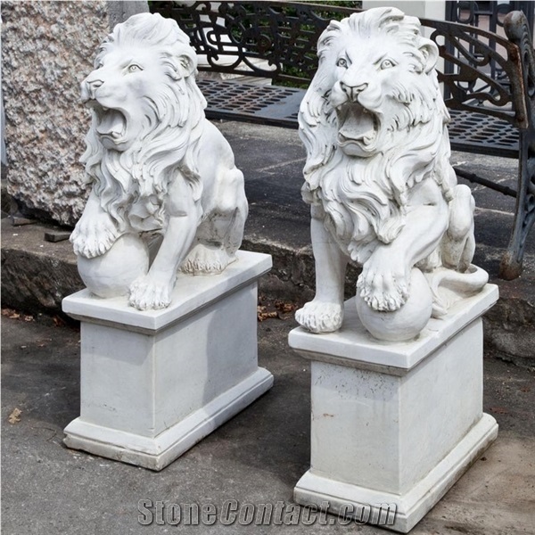 Outdoor Garden White Marble Lion Sculpture Statue