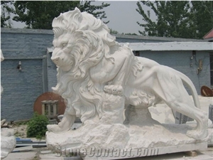 Outdoor Garden White Marble Lion Sculpture Statue