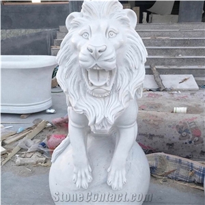 Outdoor Life-Sized Marble White Marble Stone Sculpture Lions