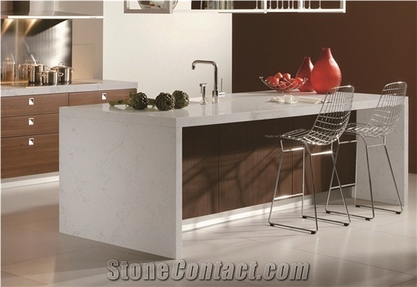 White Carrara Quartz Kitchen Countertops
