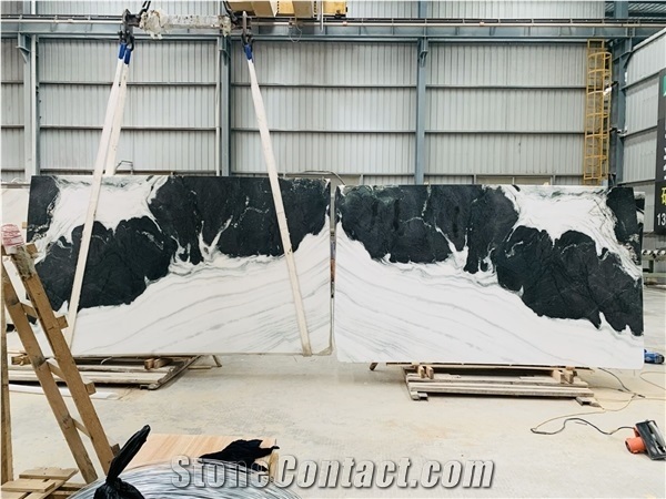 Book-Match Panda White Marble Slab Tiles for Countertop Walling