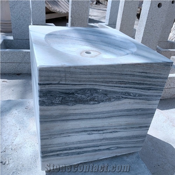 Garden Polished White Grey Marble Cube Fountains
