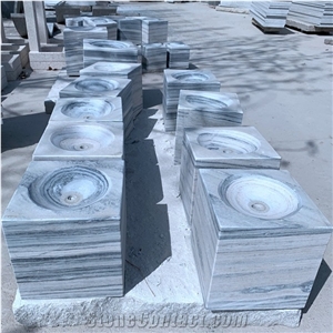 Garden Polished White Grey Marble Cube Fountains