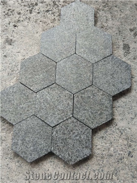 G684 Hexagonal Pavers, Chinese Dark Flagstone Flamed Surface