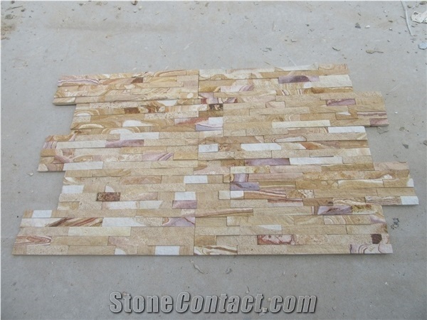 Rose Wooden Sandstone Cultured Stone Panels,Shape S&Z,Veneer