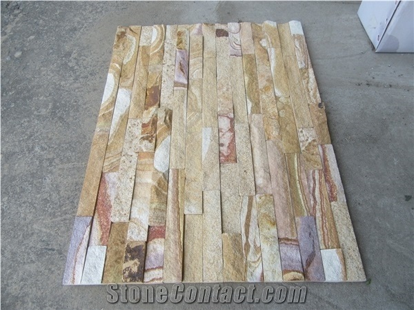 Rose Wooden Sandstone Cultured Stone Panels,Shape S&Z,Veneer
