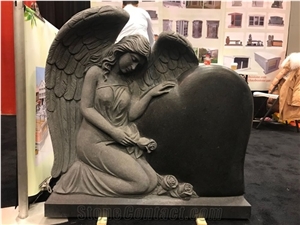 Black Granite Engraved Angel Monument