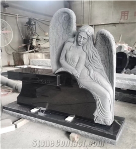 Carved Black Granite Angel Funeral Monuments