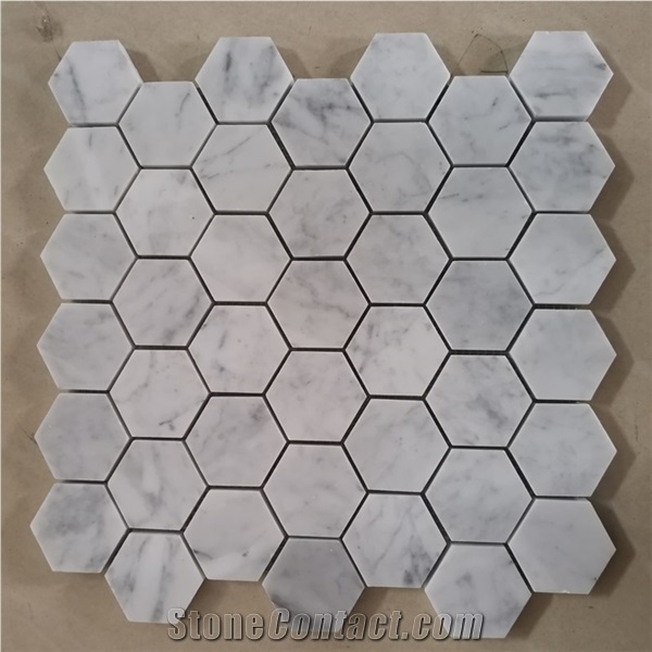 Honed Carrara White Marble Hexagon Mosaic Walling Tiles