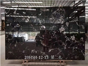 Polished China Ice Flower Black Marble Slabs Cut to Size
