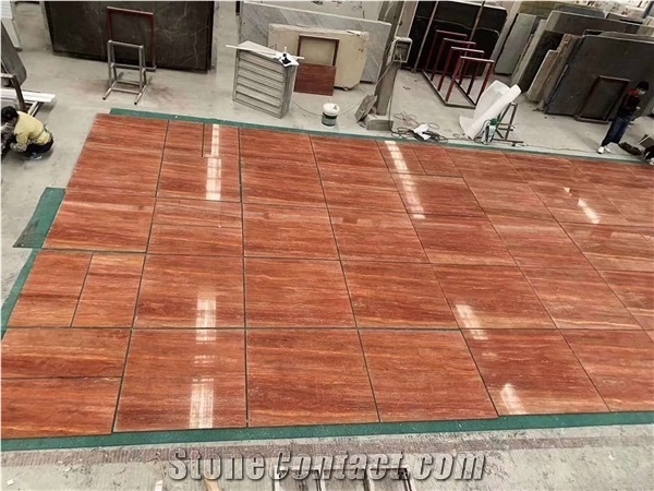 Polished Filled Red Travertine Cut Walling Flooring Tiles