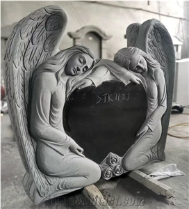 Pure Black Granite Angel Heart Monuments Design