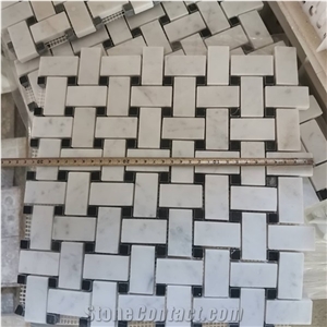 Weaving Basketweave White Black Marble Mosaic Walling Tiles