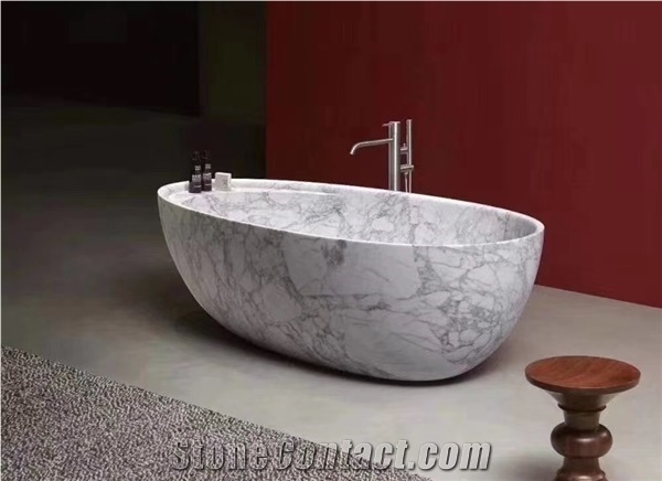 Pietra Grey Bathtub Oval White Beige Marble Hand Cut Tub