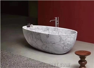 Pietra Grey Bathtub Oval White Beige Marble Hand Cut Tub