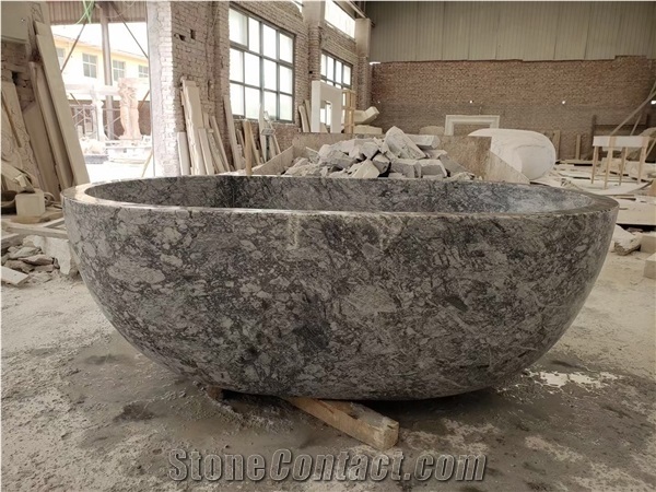 White Marble Natural Stone Hand Made Bathtub