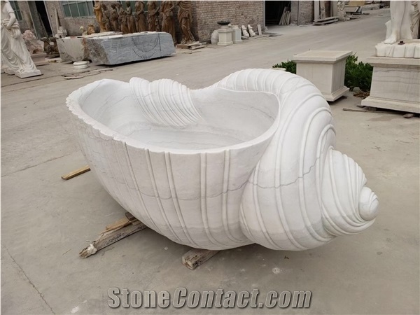 White Marble Natural Stone Hand Made Bathtub