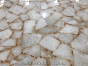 Custom Dining Table White Gold Crystal Semiprecious Stone