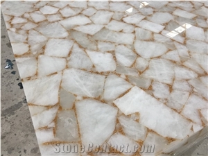 Custom Dining Table White Gold Crystal Semiprecious Stone