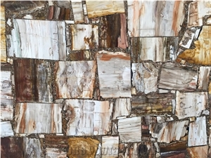 Square Petrified Wood Semiprecious Stone Slab,Brown Agate