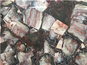Square Petrified Wood Semiprecious Stone Slab,Brown Agate