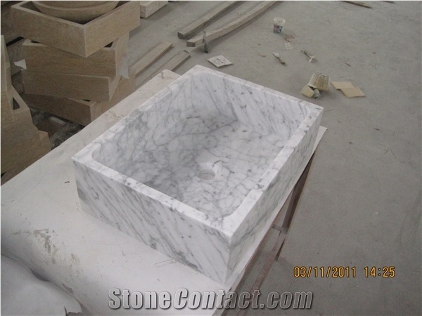 White Carrara Marble Rectangle Sinks,Carrara Square Basins