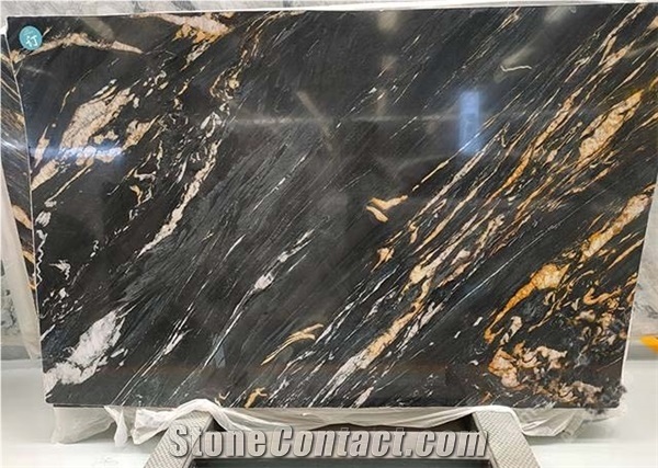 Suriname Gold Black Marble Tiles and Slabs