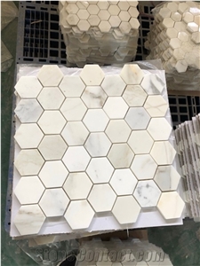 Calacatta Gold Marble 2" Hexagon Mosaic